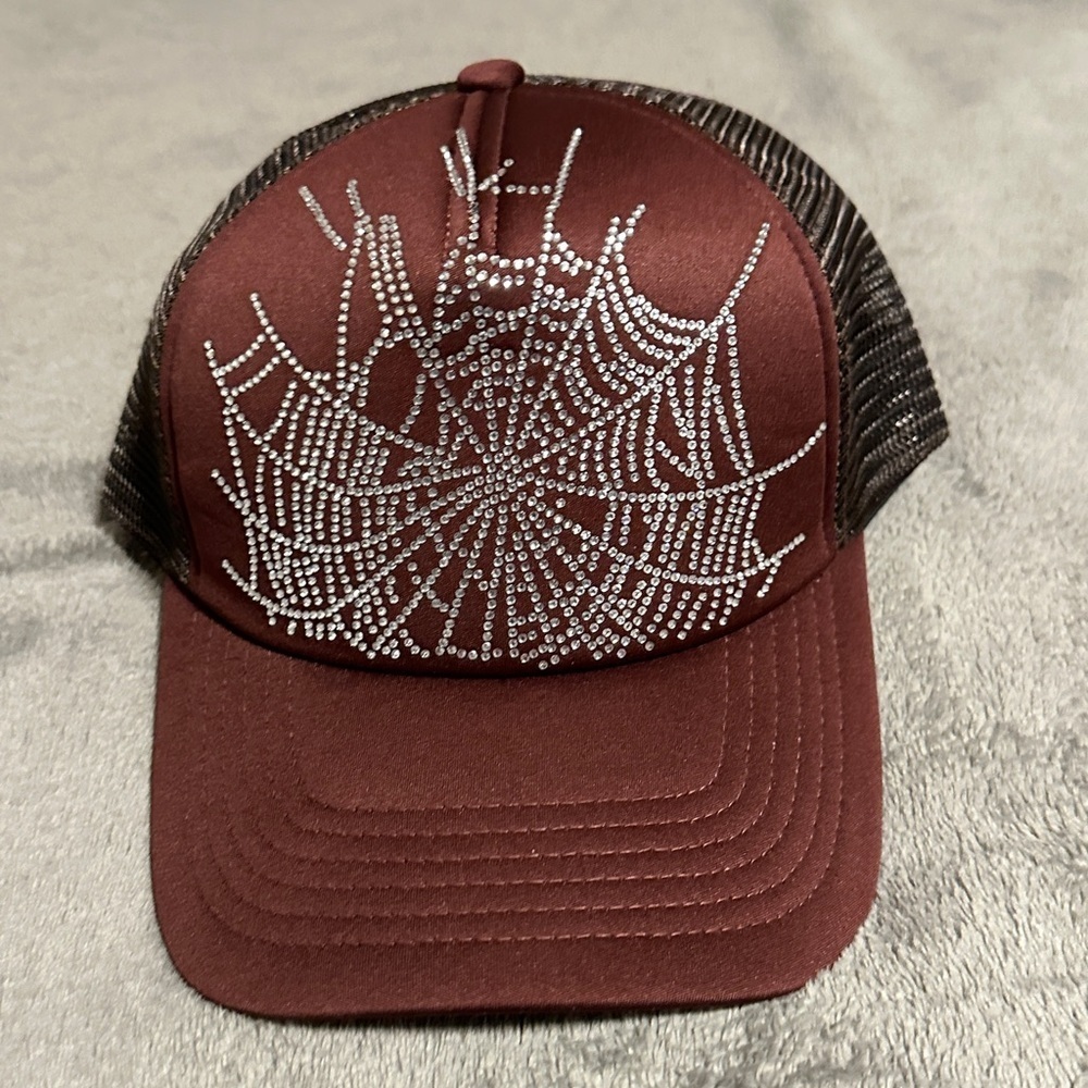 Sp5der Maroon Reddish Color Web Trucker Hat New​